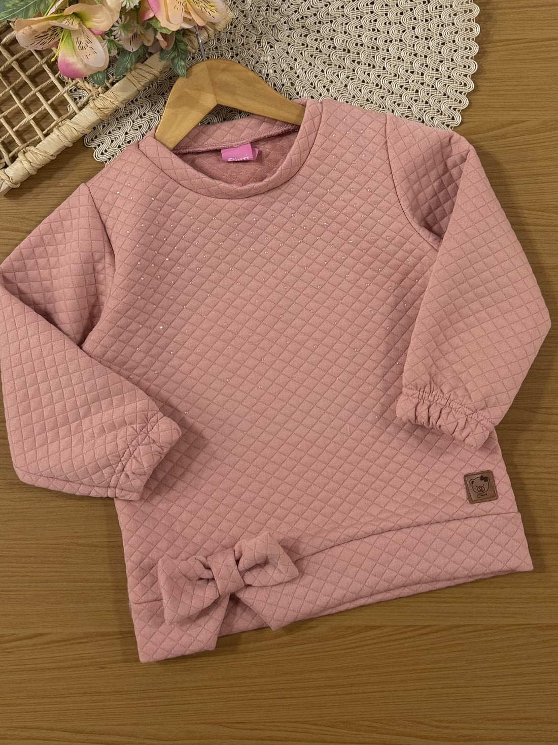 Conjunto Infantil Cinti Inverno, Calça Legging e Moletom sem Flanela Rosa com Strass