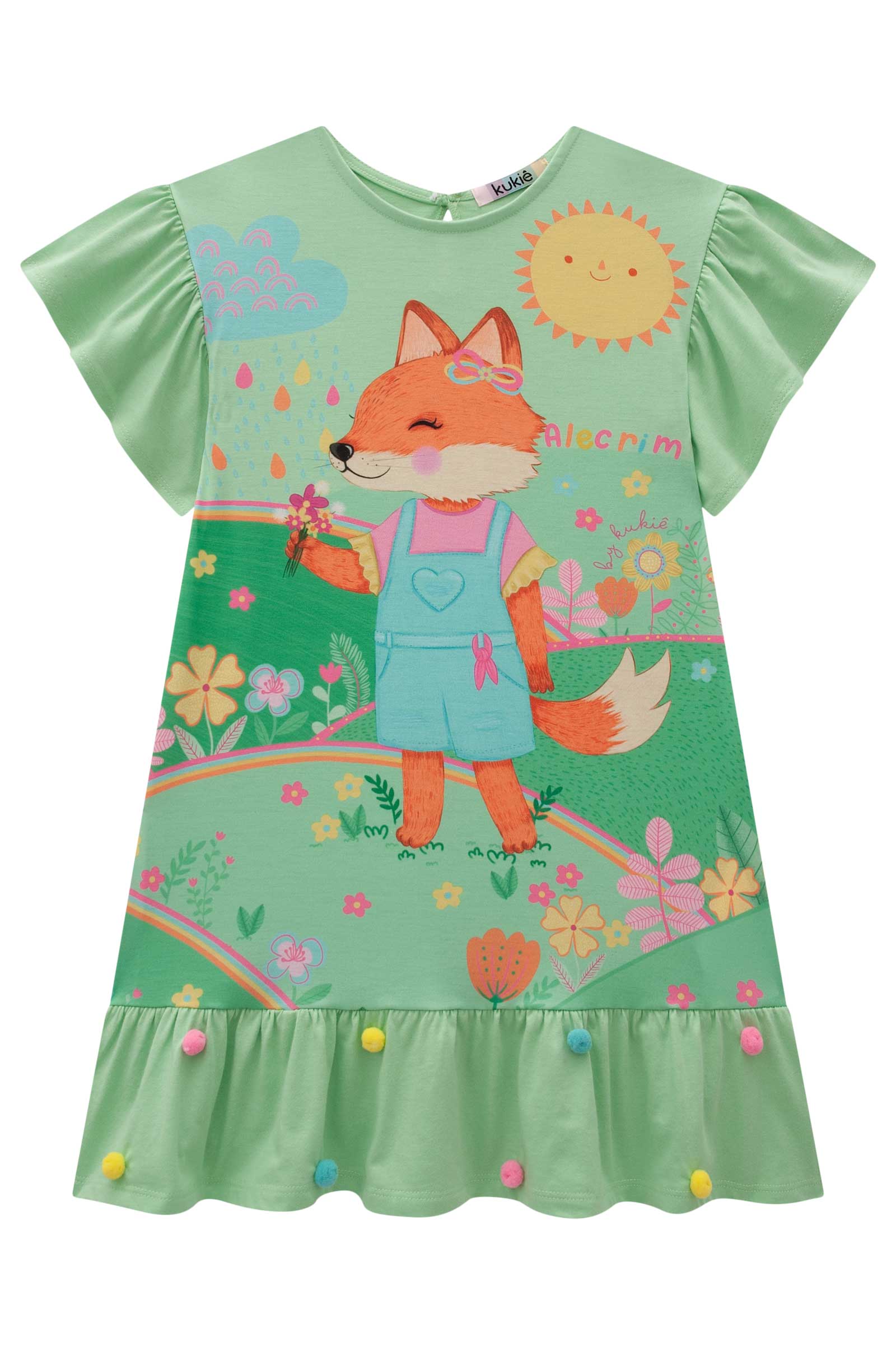 Vestido Infantil Kukie Alecrim Verão Verde Raposinha