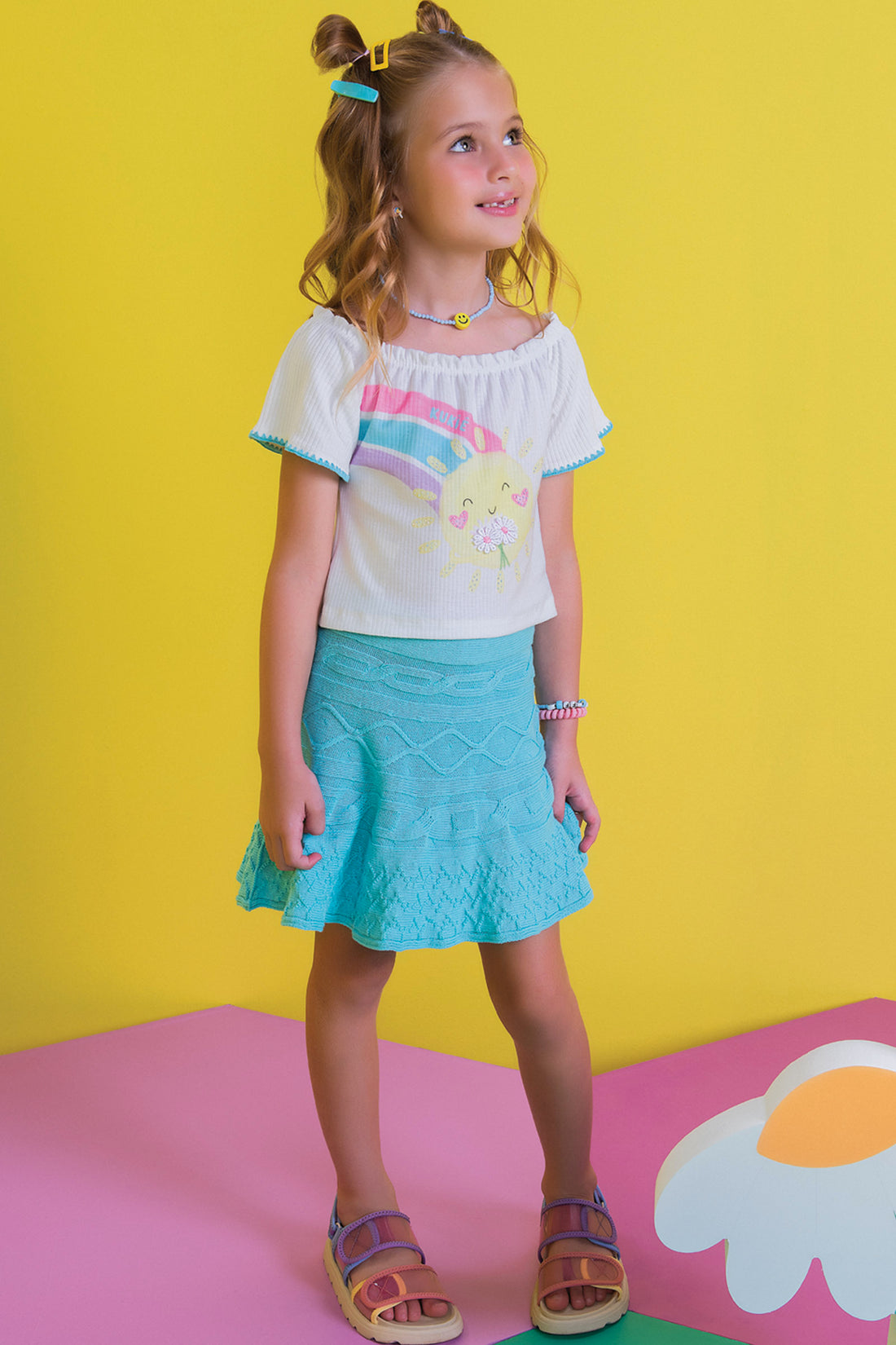 Conjunto Infantil Kukie Verão Com Saia e Blusa Sol