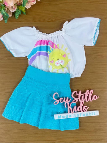 Conjunto Infantil Kukie Verão Com Saia e Blusa Sol