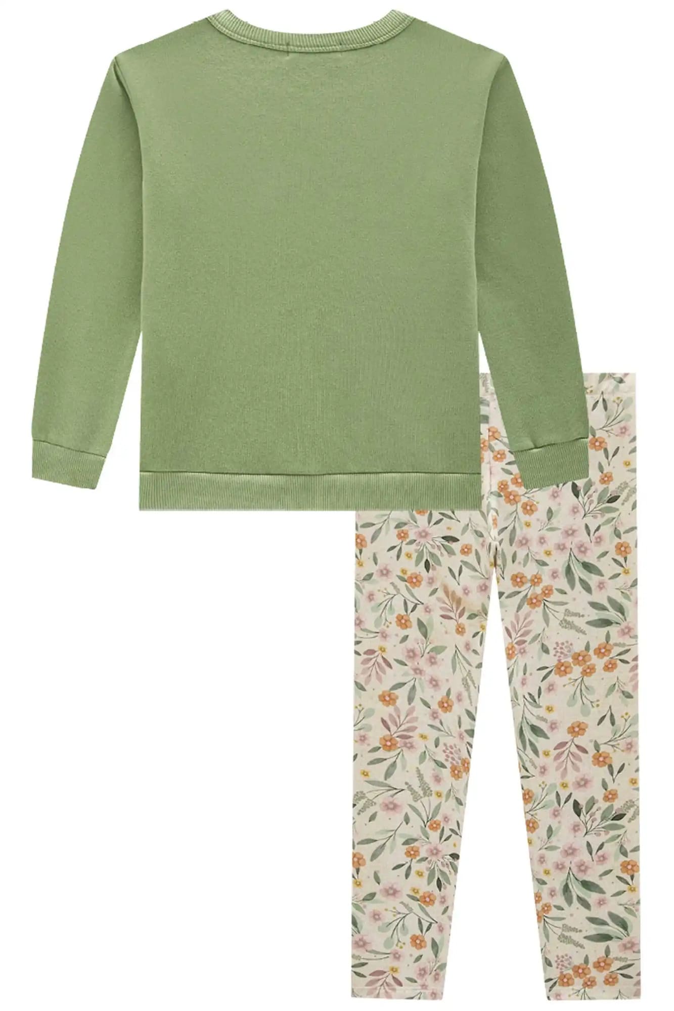 Conjunto Infantil Kukiê Inverno com Calça Legging e Casaco Verde Menina do Campo