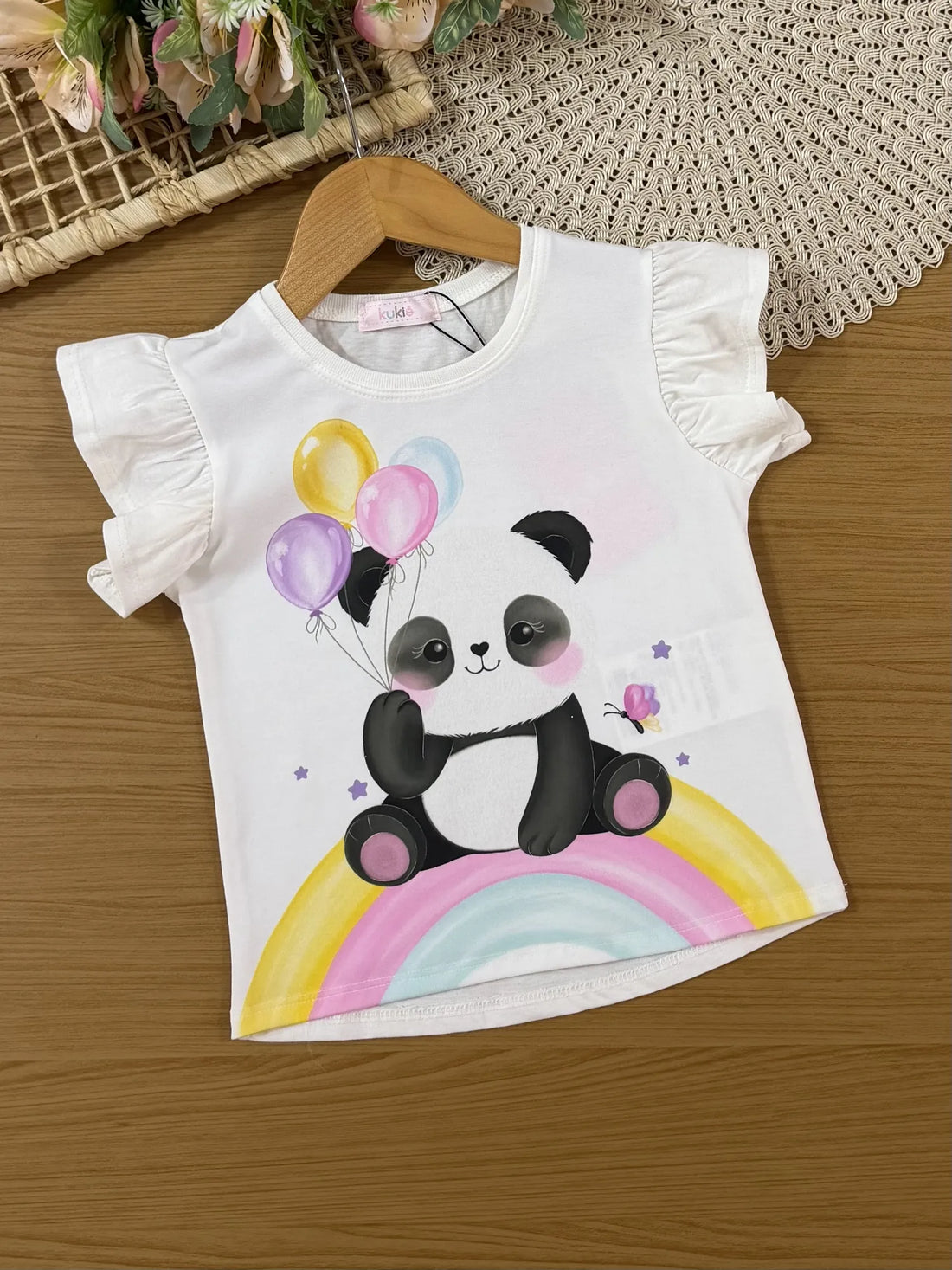 Conjunto Infantil Kukiê com Shorts Preto e Blusa Branca Pandinha