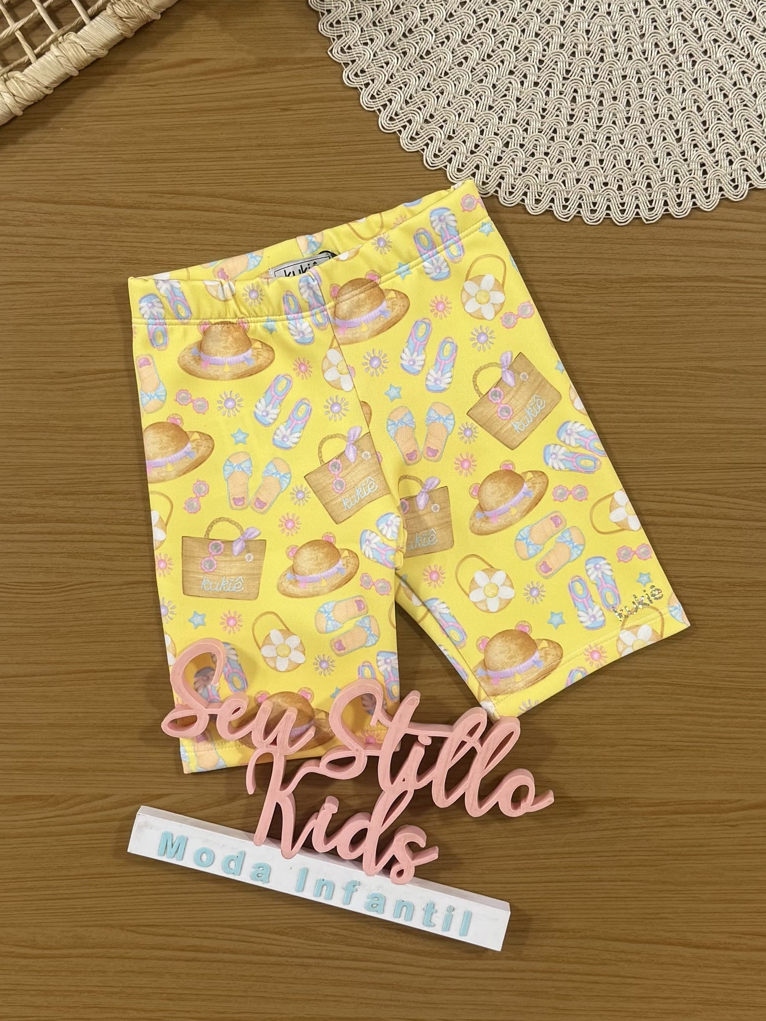 Shorts Infantil Kukiê Verão Ciclista Amarelo Praia