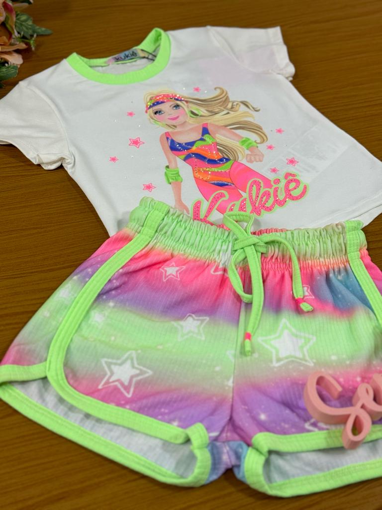 Conjunto Infantil Kukie Verão Com Shorts e Blusa Barbie Aventureira