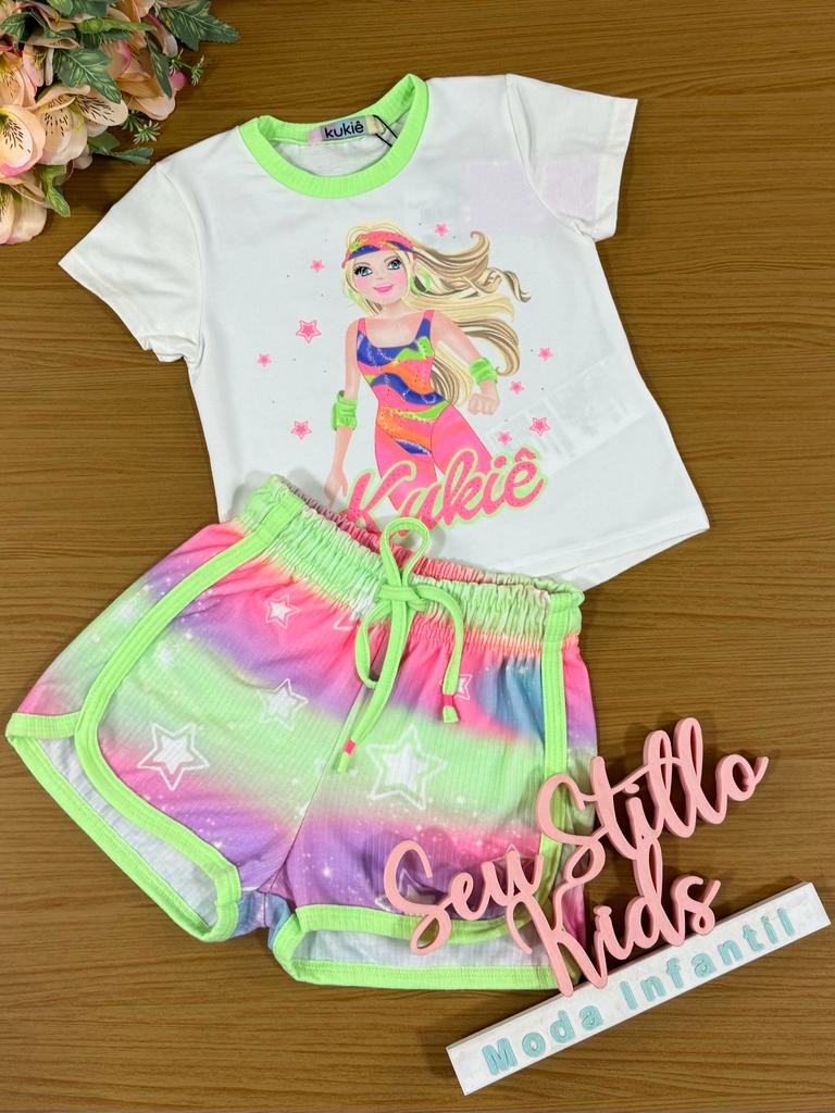 Conjunto Infantil Kukie Verão Com Shorts e Blusa Barbie Aventureira