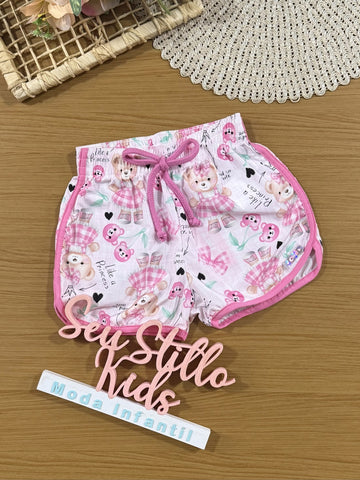 Shorts Infantil Cinti Verão Rosa Ursinha