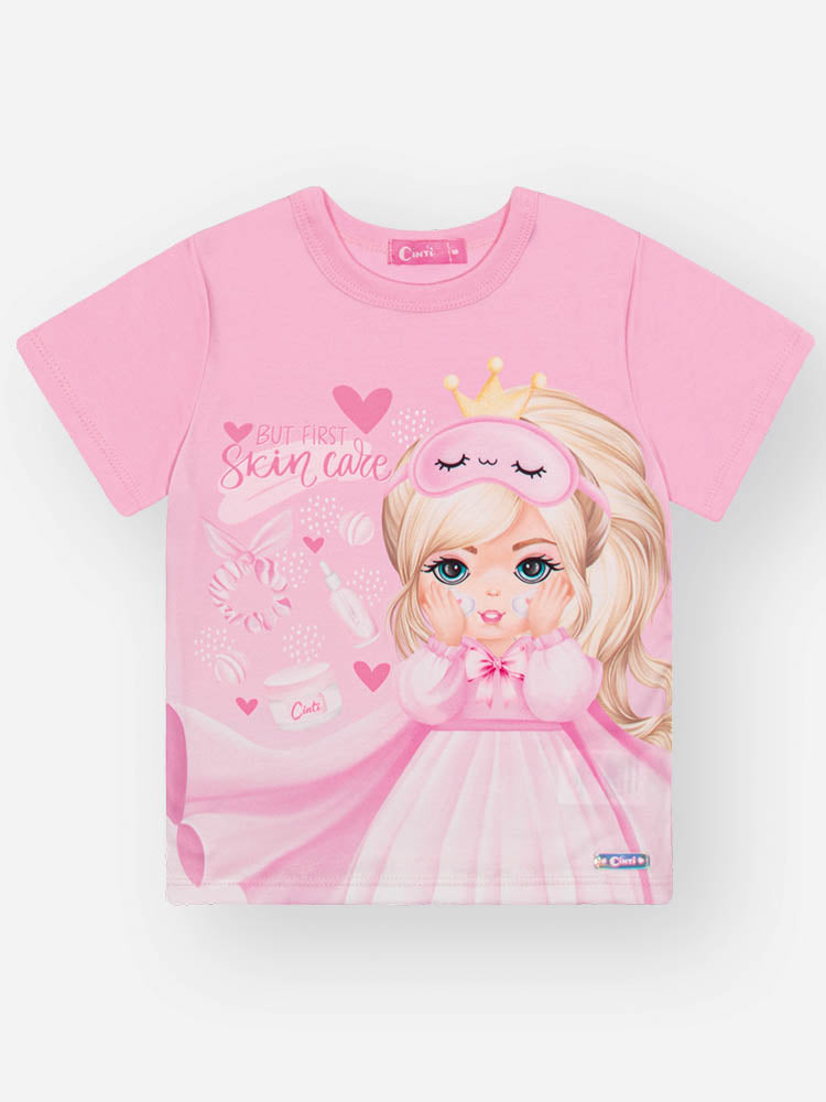 Pijama Infantil Cinti Verão com Calça e Blusa Rosa Princesinha Hora de Dormir