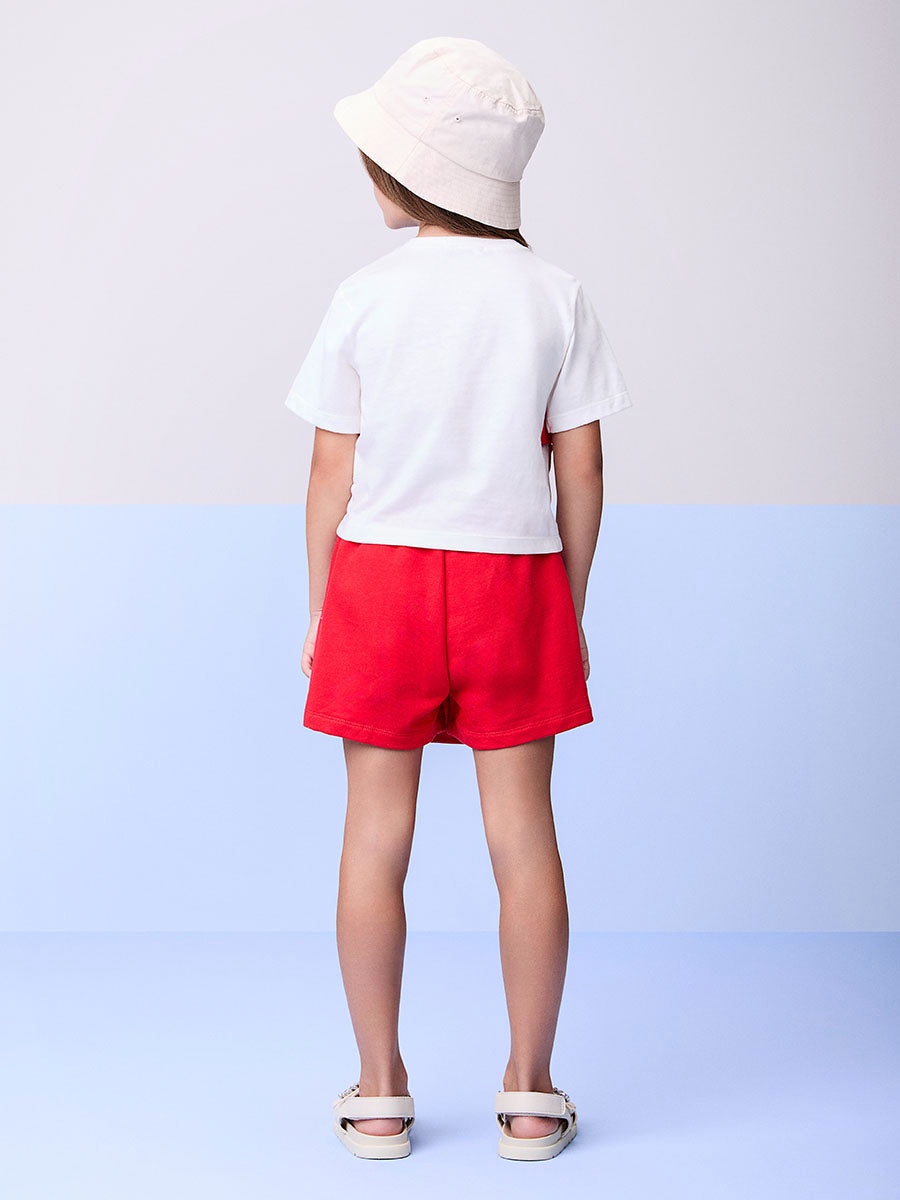 Conjunto Infantil Momi Verão Shorts Saia Vermelha e Blusa Laço Vermelho