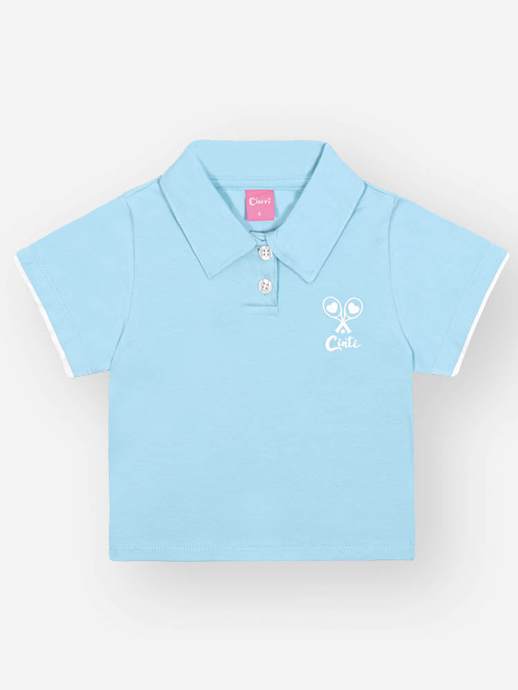 Conjunto Infantil Cinti Verão com Shorts Saia e Blusa Azul Tênista