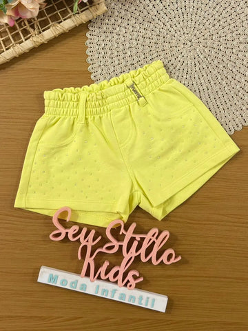 Shorts Infantil Menina Momi Amarelo com Strass