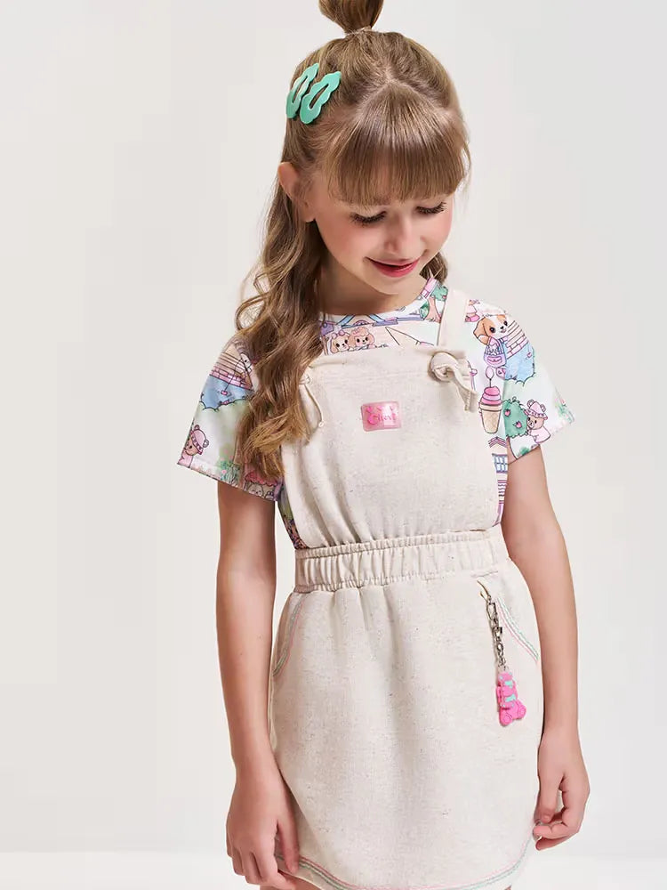 Salopete Infantil Cinti Off White com Blusa Cidade Colorida