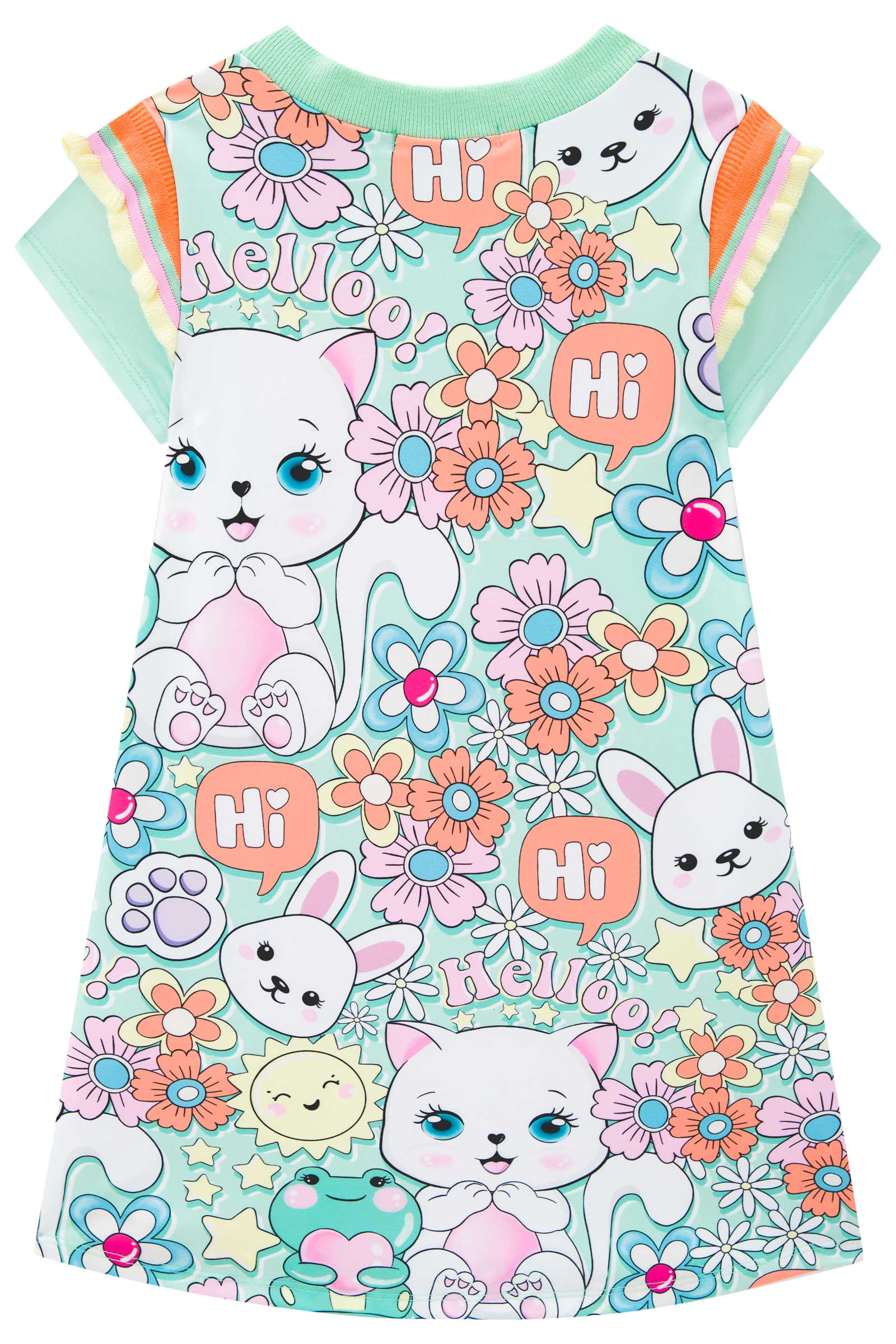 Vestido Infantil Kukie Verão Verde Gatinha