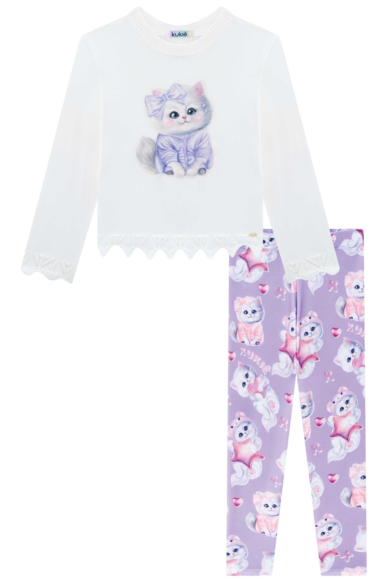 Conjunto Infantil Kukie Inverno Calça Legging e Blusa Gatinha