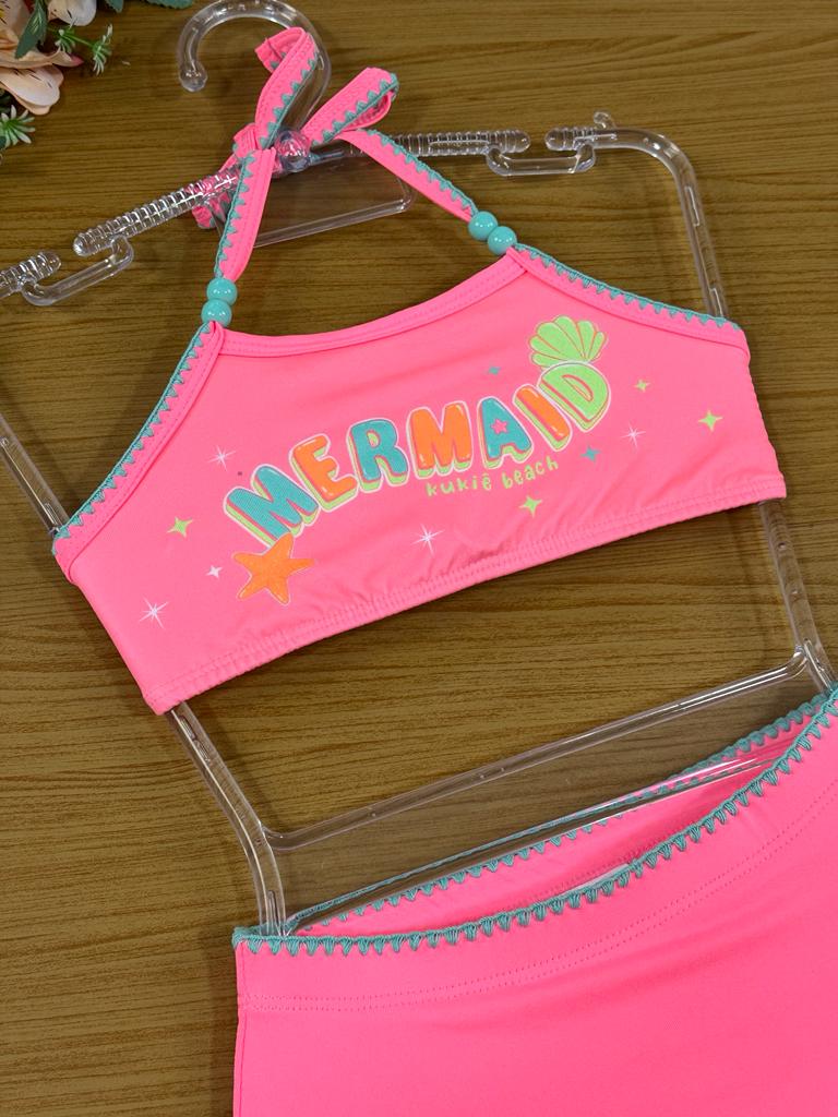 Biquíni Infantil Kukie Verão Rosa Neon Mermaid