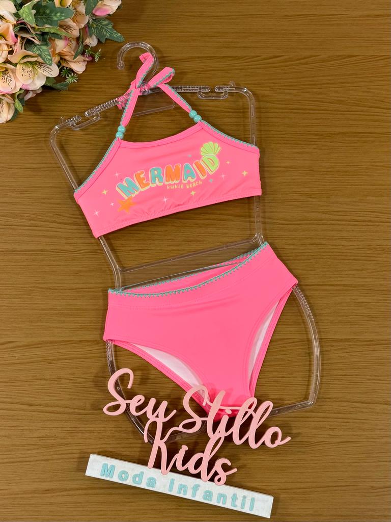 Biquíni Infantil Kukie Verão Rosa Neon Mermaid