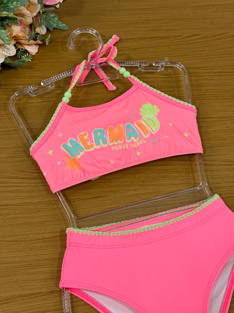 Biquíni Infantil Kukie Verão Rosa Neon Mermaid
