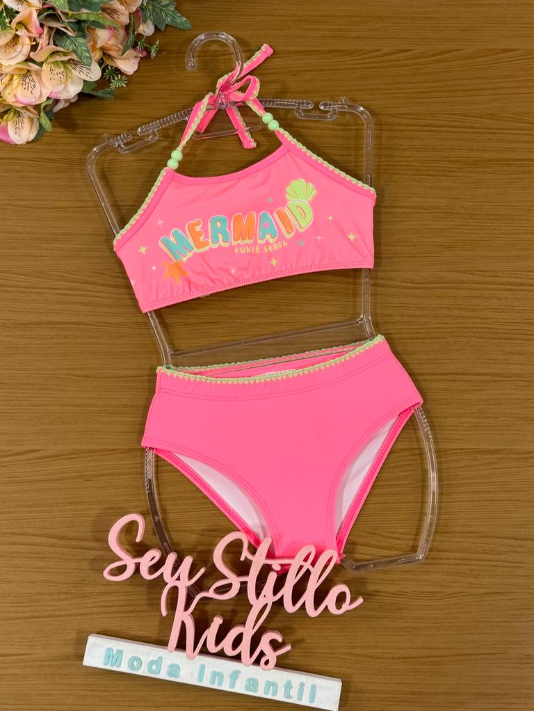 Biquíni Infantil Kukie Verão Rosa Neon Mermaid