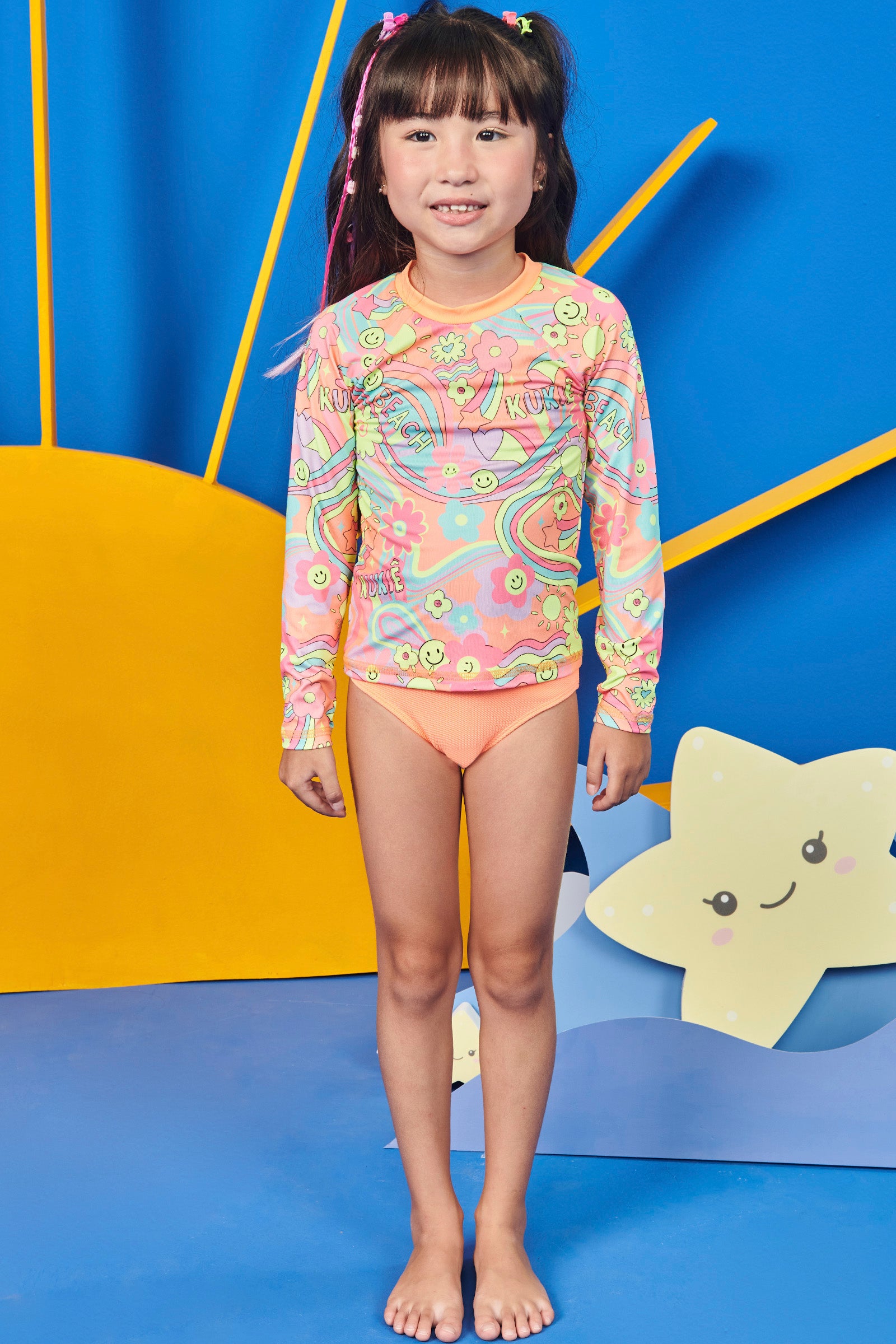 Biquíni Infantil Kukie Verão Com Blusa Manga Longa e Top Lilás