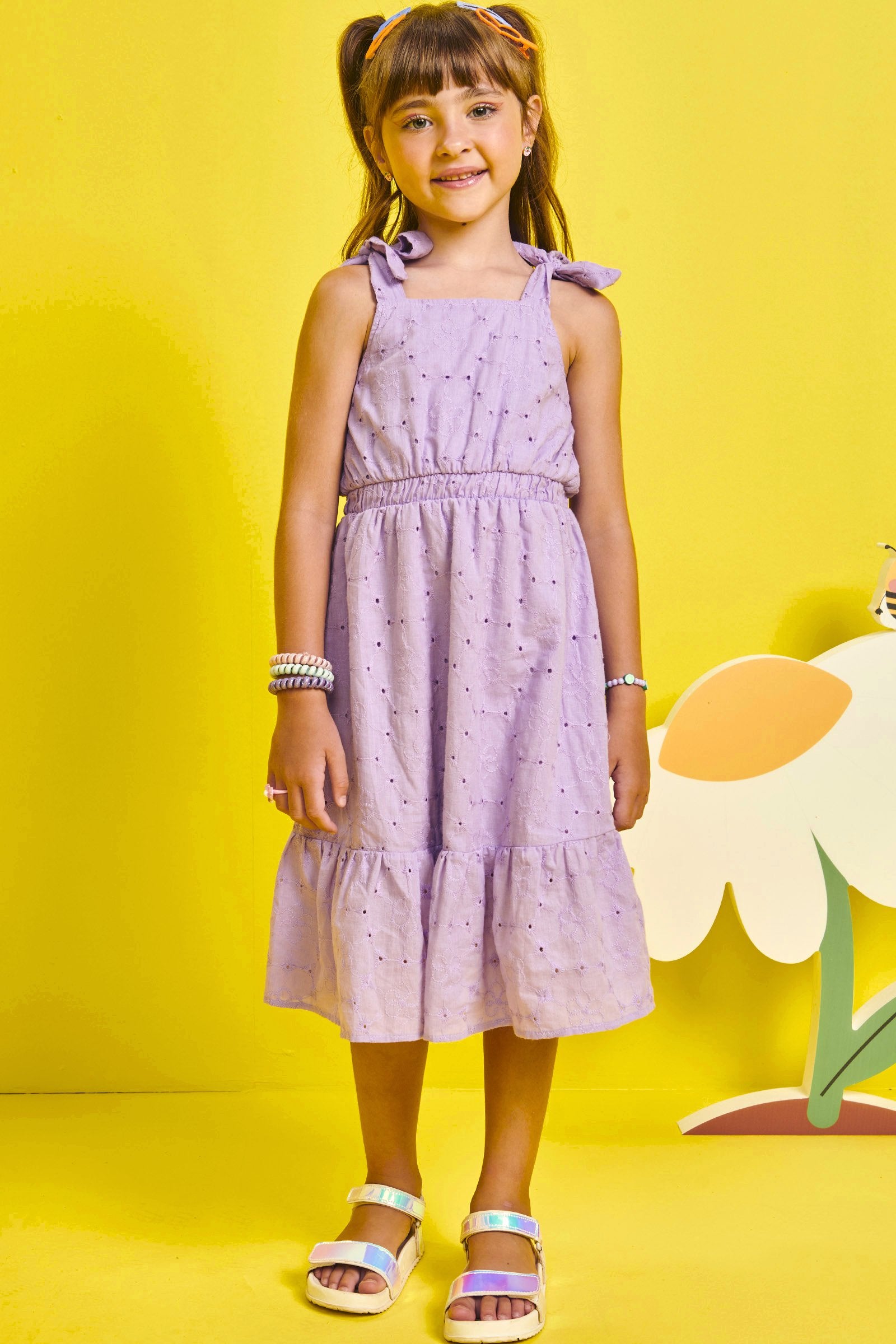 Vestido Infantil Kukie Verão em Laise Lilás