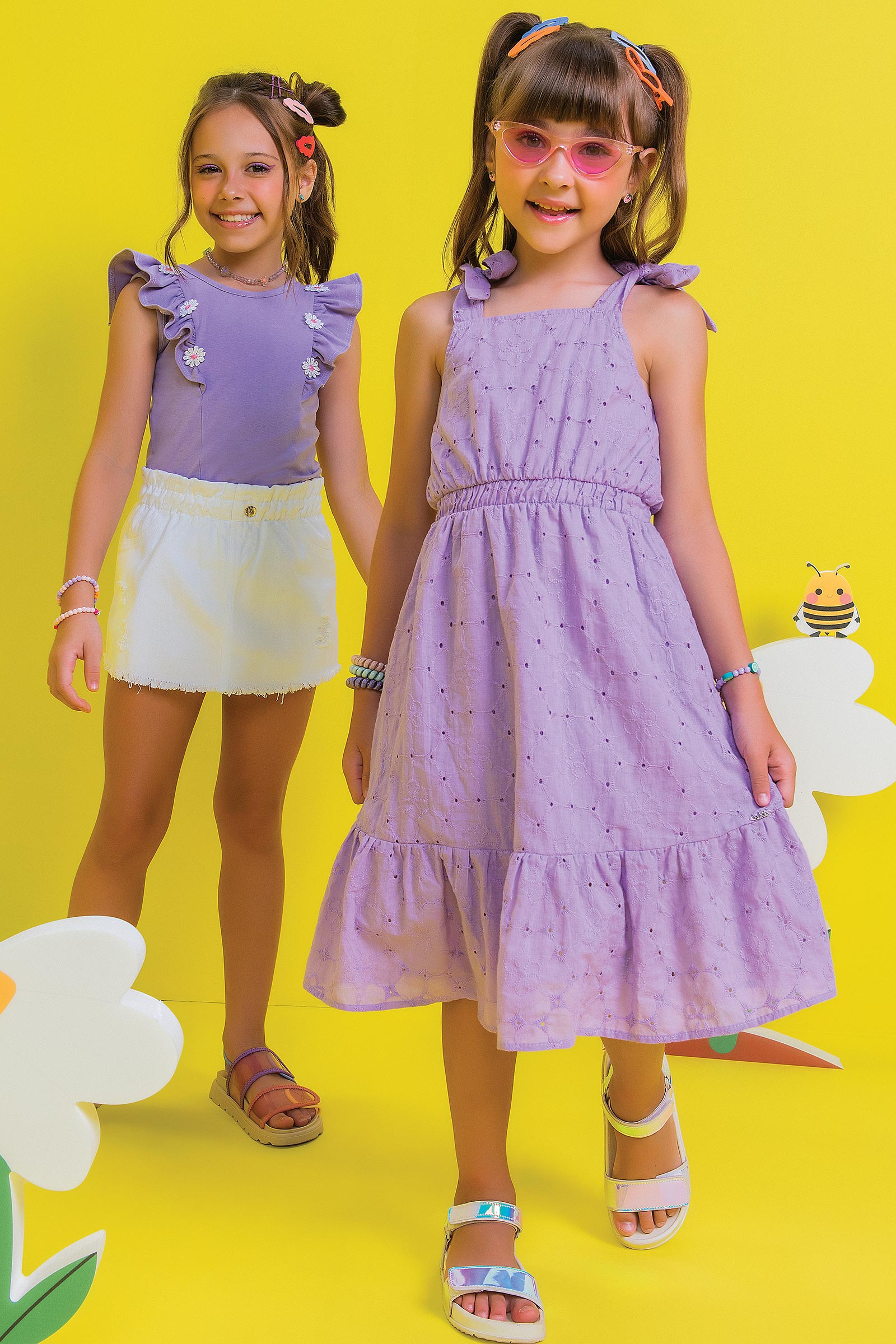 Vestido Infantil Kukie Verão em Laise Lilás