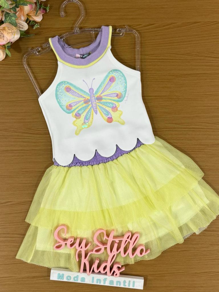 Conjunto Infantil Kukie Verão Com Saia e Blusa Borboleta