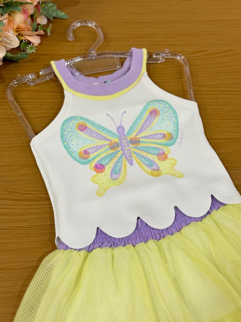 Conjunto Infantil Kukie Verão Com Saia e Blusa Borboleta