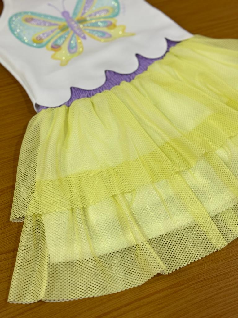 Conjunto Infantil Kukie Verão Com Saia e Blusa Borboleta