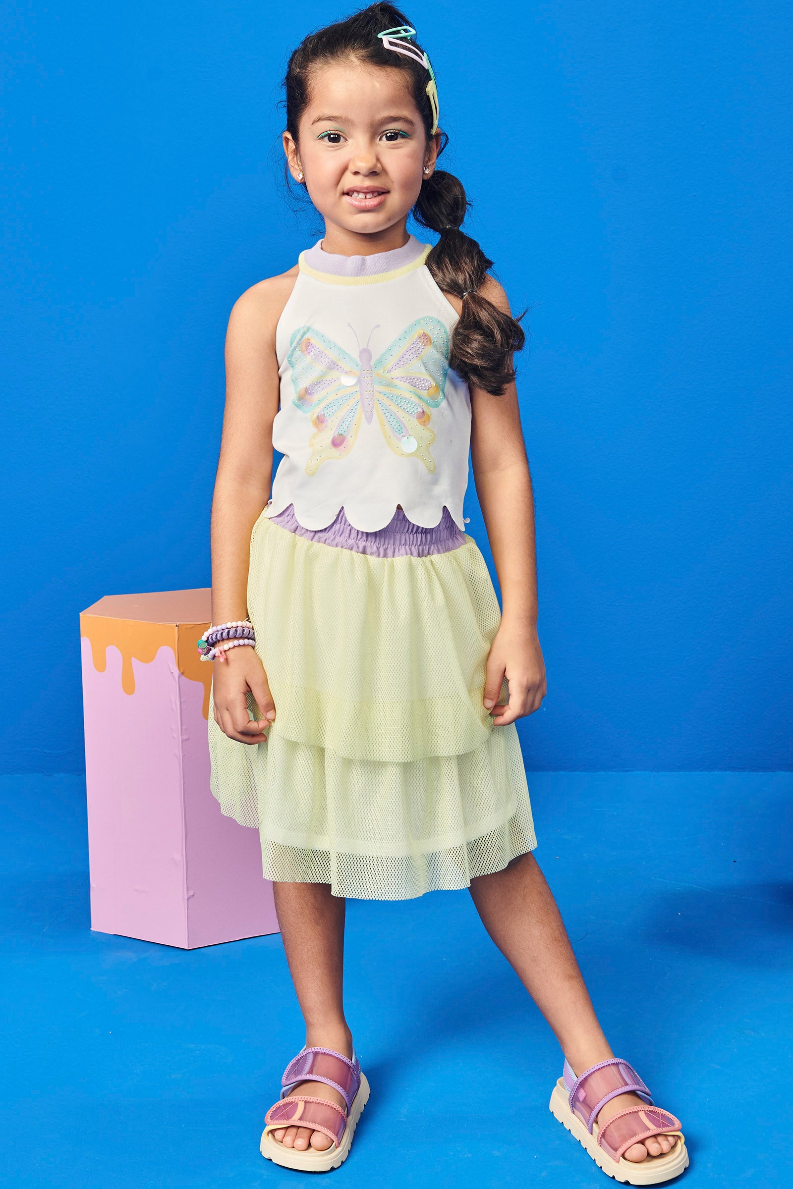 Conjunto Infantil Kukie Verão Com Saia e Blusa Borboleta