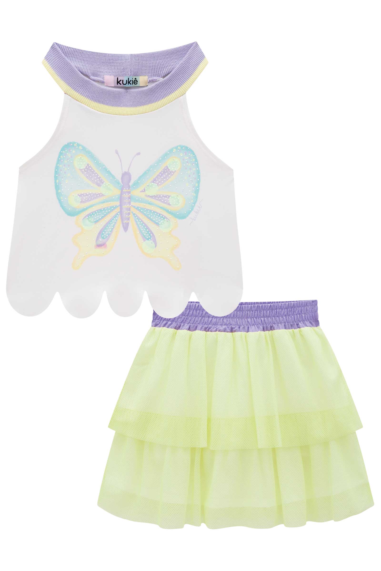 Conjunto Infantil Kukie Verão Com Saia e Blusa Borboleta