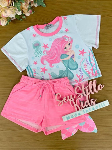 Conjunto Infantil Kukie Verão Com Shorts e Blusa Sereia