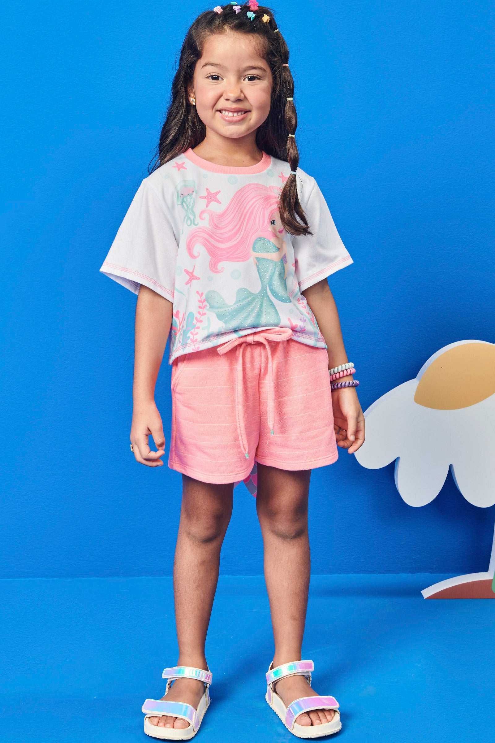 Conjunto Infantil Kukie Verão Com Shorts e Blusa Sereia