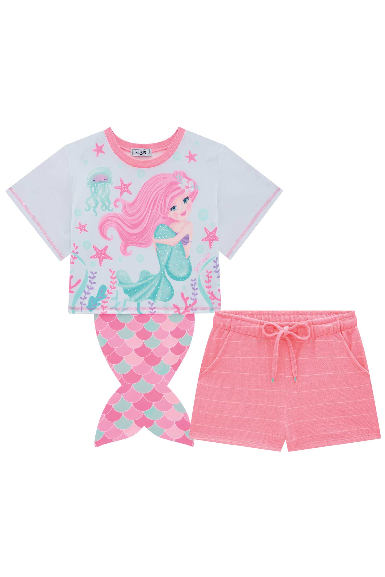 Conjunto Infantil Kukie Verão Com Shorts e Blusa Sereia