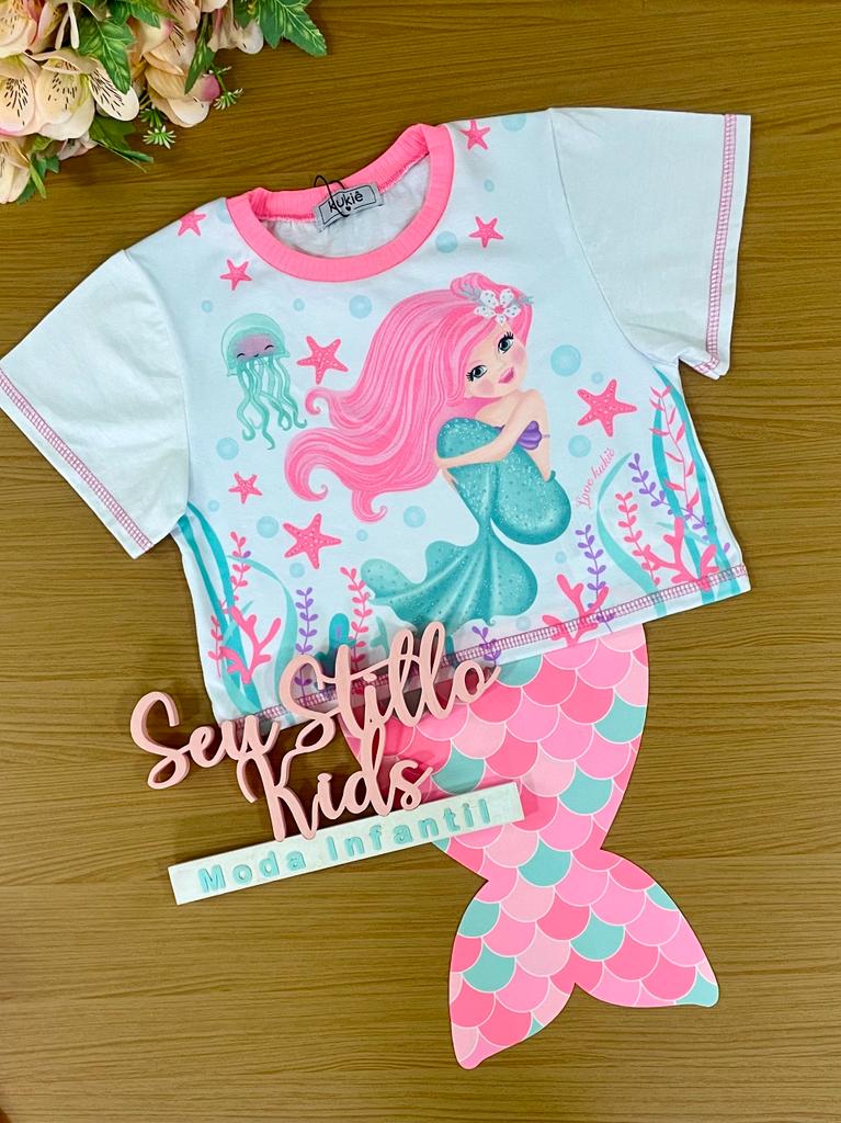 Conjunto Infantil Kukie Verão Com Shorts e Blusa Sereia
