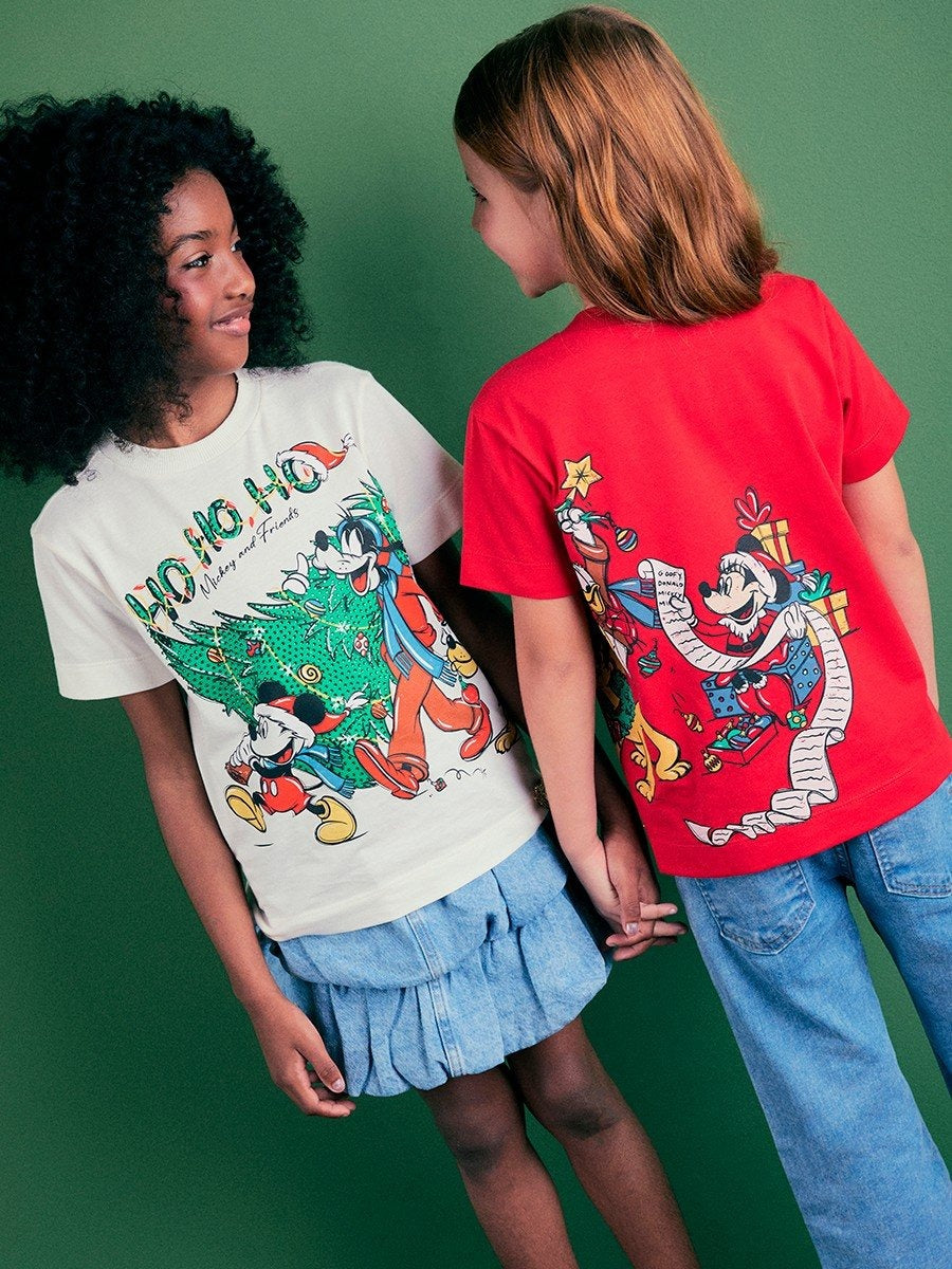 Blusa Infantil Animê Verão Vermelho Mickey e Amigos Natal Disney