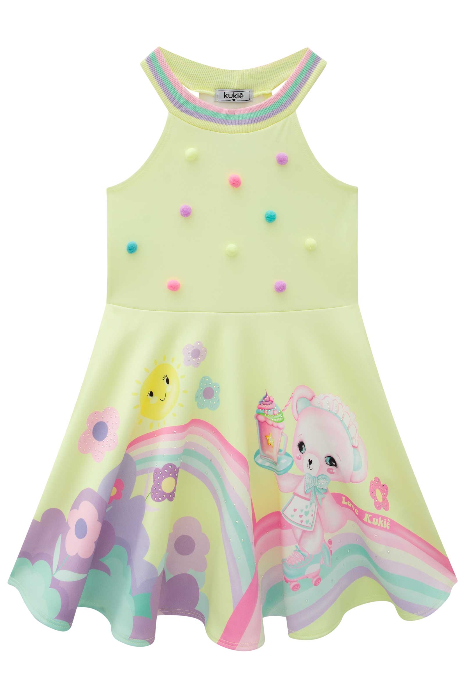 Vestido Infantil Kukie Verão Amarelo Ursinha Doce