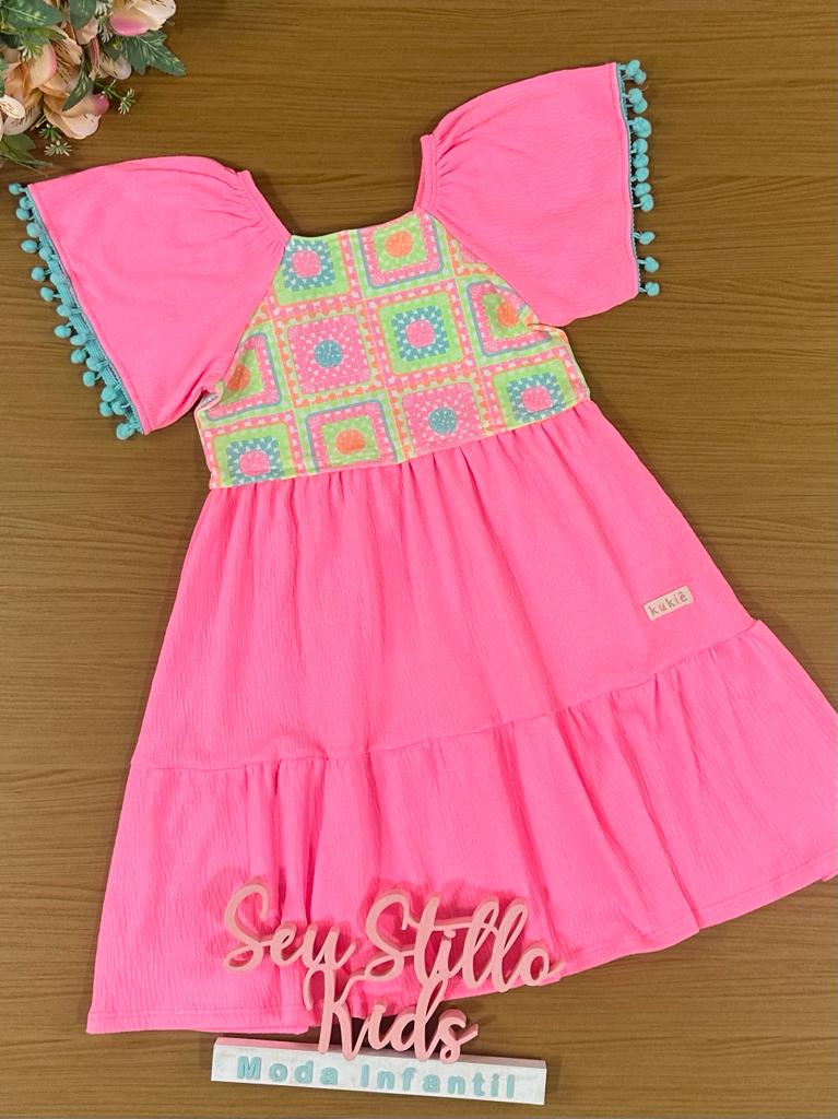 Vestido Infantil Kukie Verão Crochê 3D