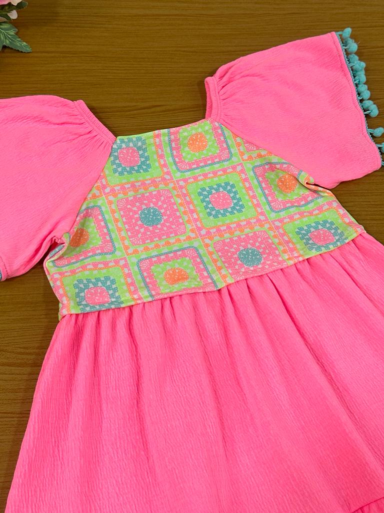 Vestido Infantil Kukie Verão Crochê 3D