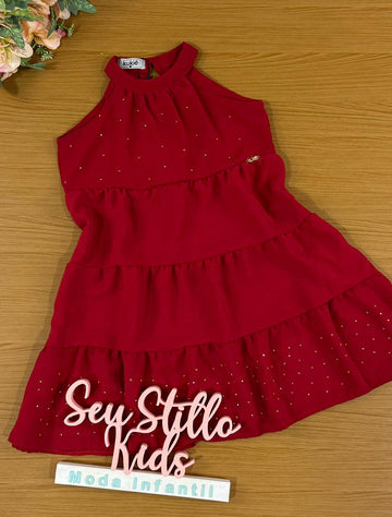 Vestido Infantil Kukie Verão Vermelho Natalino
