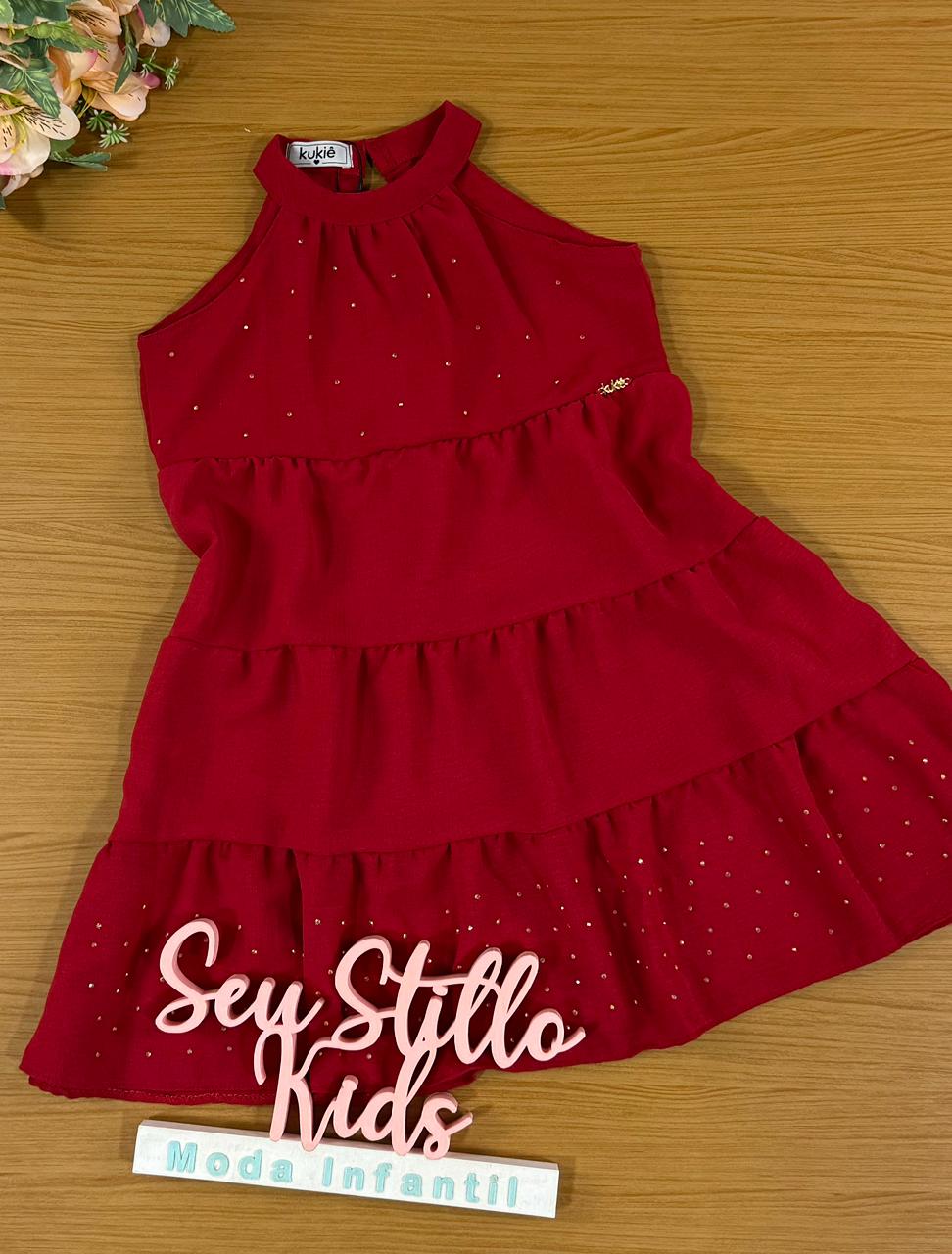 Vestido Infantil Kukie Verão Vermelho Natalino