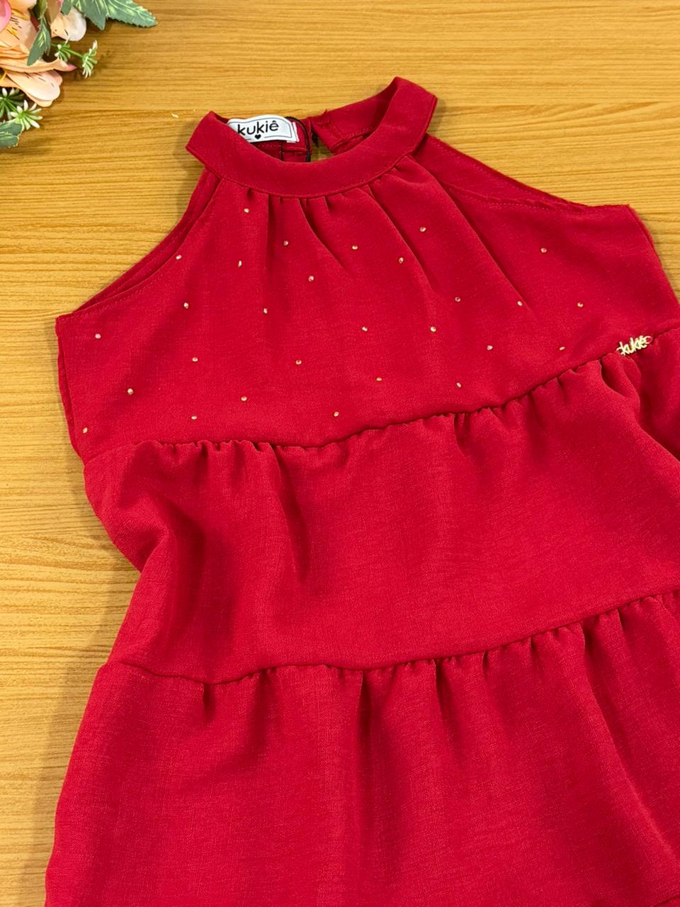 Vestido Infantil Kukie Verão Vermelho Natalino