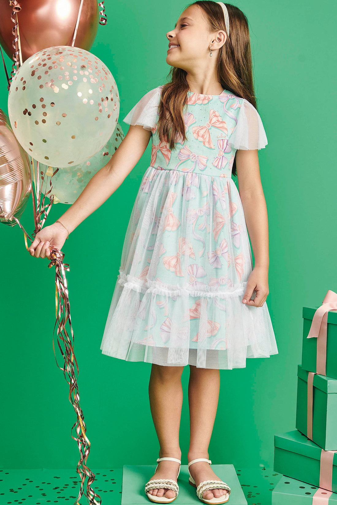 Vestido Infantil Kukie Verão Laços com Tule