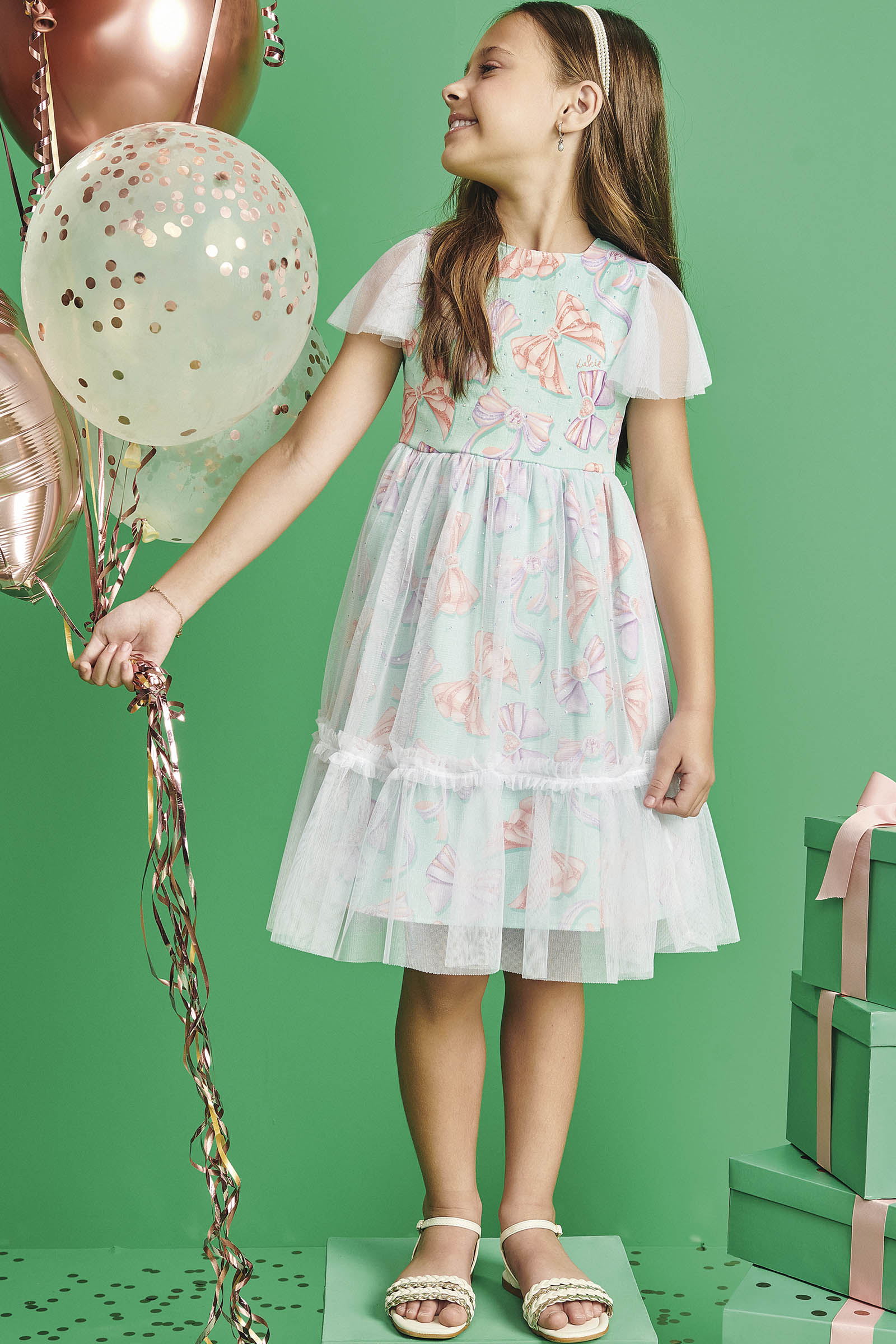 Vestido Infantil Kukie Verão Laços com Tule
