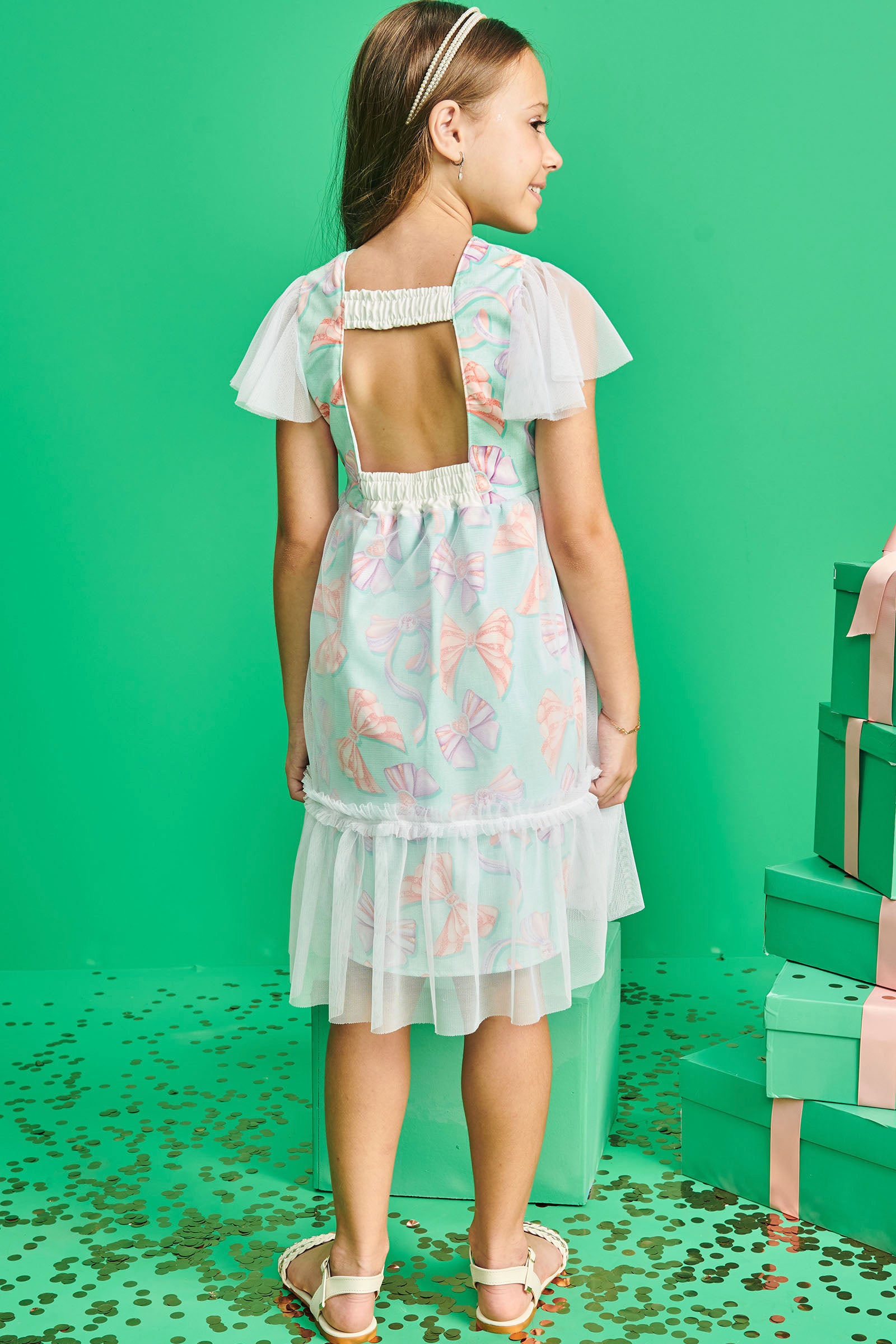 Vestido Infantil Kukie Verão Laços com Tule