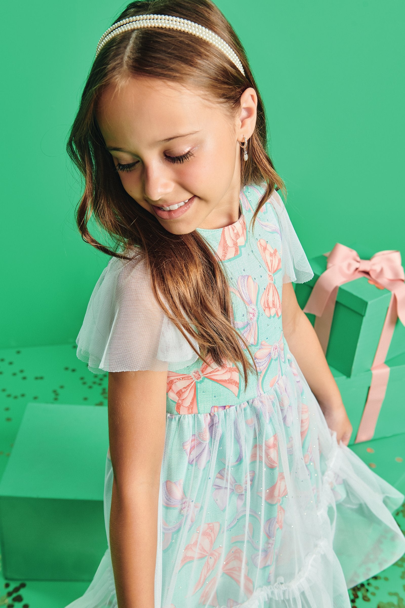 Vestido Infantil Kukie Verão Laços com Tule