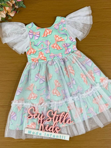 Vestido Infantil Kukie Verão Laços com Tule