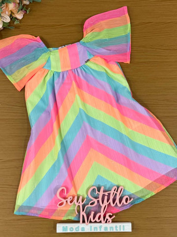 Vestido Infantil Kukie Verão Arco -íris
