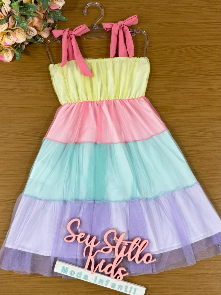 Vestido Infantil Kukie Verão Tule Colorido