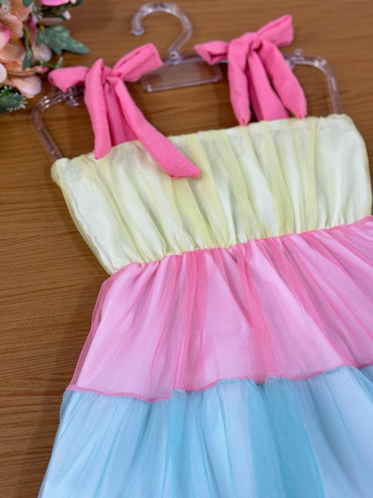 Vestido Infantil Kukie Verão Tule Colorido