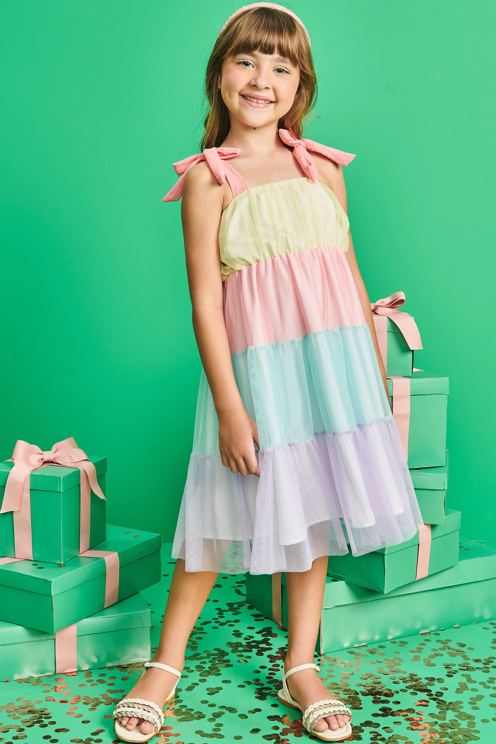 Vestido Infantil Kukie Verão Tule Colorido