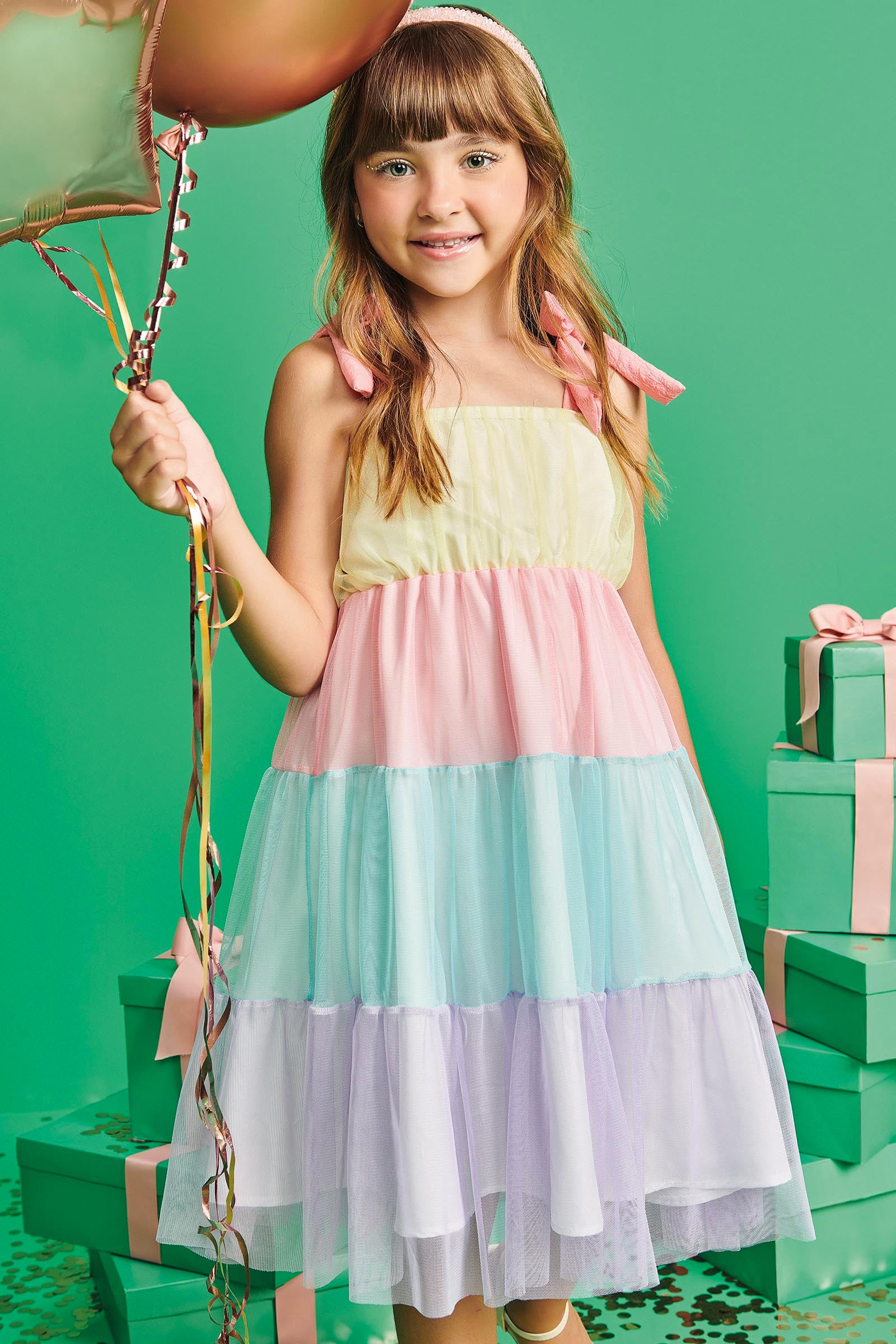 Vestido Infantil Kukie Verão Tule Colorido